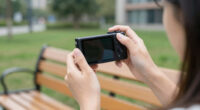 This slim camera has a transparent LCD screen for a viewfinder