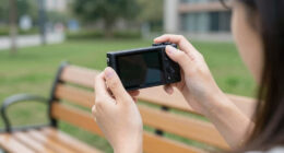 This slim camera has a transparent LCD screen for a viewfinder