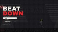 BEATDOWN title in film-noir style, a stick-figure producer silhouetted against rain and a red neon sign